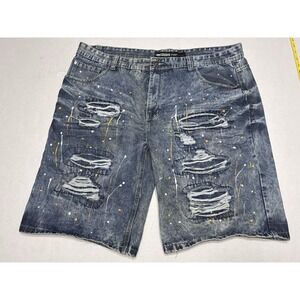 Vintage Brooklyn Express Shorts Mens 46 Blue Denim Y2k Loose Baggy Hip Hop Skate